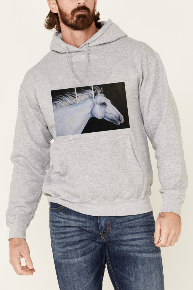 western style outfits white horse picture string hoodies for men