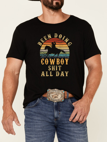 Men's 100% Cotton Horse Rider Image Been Doing Cowboy Shit All Day Loose Casual Wear Tee With Oversize 5XL