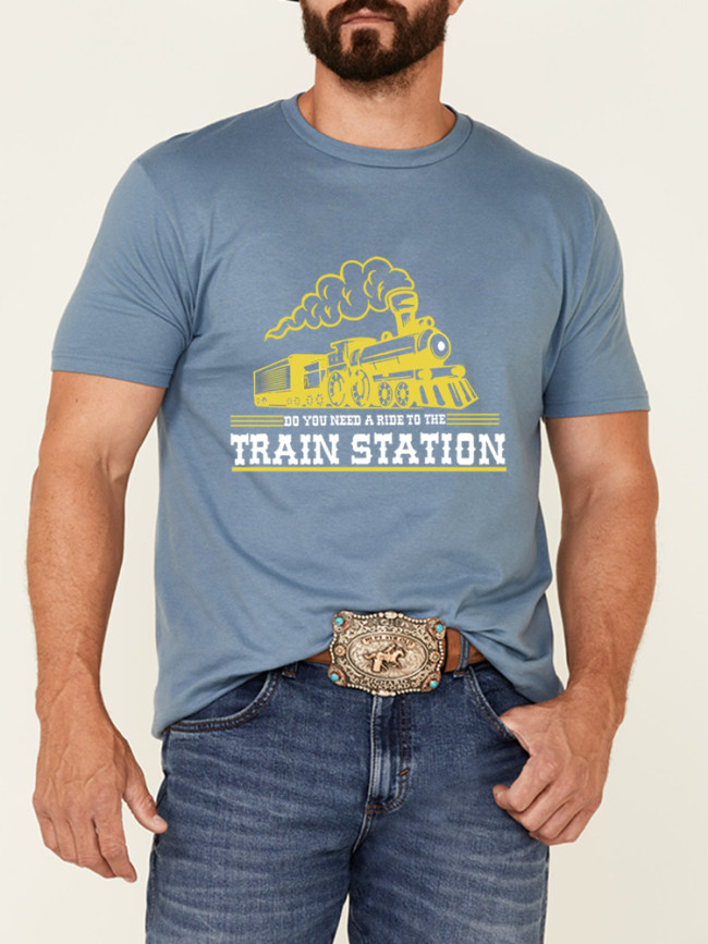 100% Cotton T Shirt Take Him to Train Station Loose Casual Wear Tee With Oversize 5XL For Men