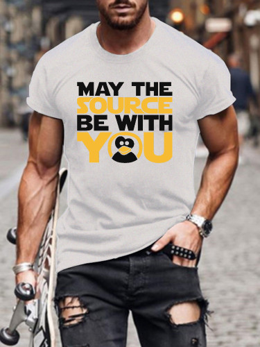 Men's Short Sleeve May The Source Be With You Funny Words SW Classic T-shirt S-5XL