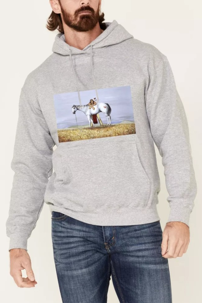 western outfit ideas men & horse picture print hoodies for men