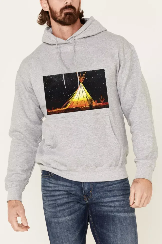 cowboy style camp tent picture print hoodies for men