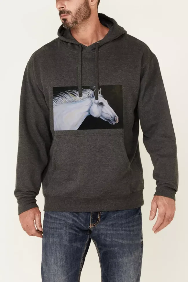 western style outfits white horse picture string hoodies for men