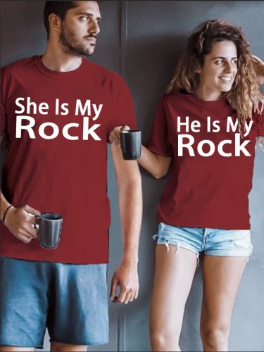 He/She Is My Rock Funny Print Couple Graphic T-Shirts