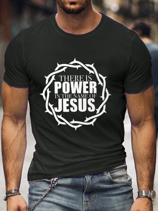 Jesus Power Print Crew Neck Shirts & Tops