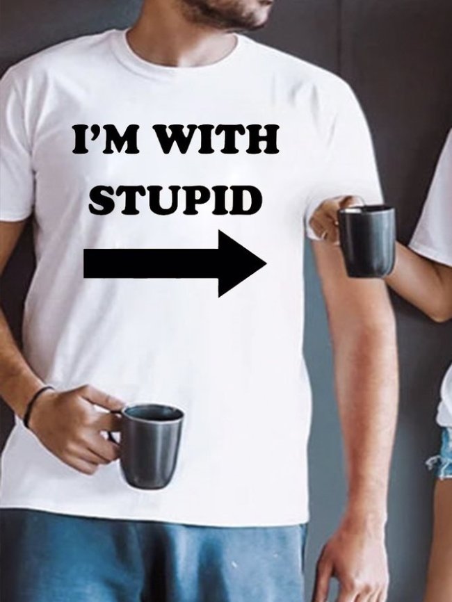 I'm With Stupid Print Couple Graphic T-Shirts