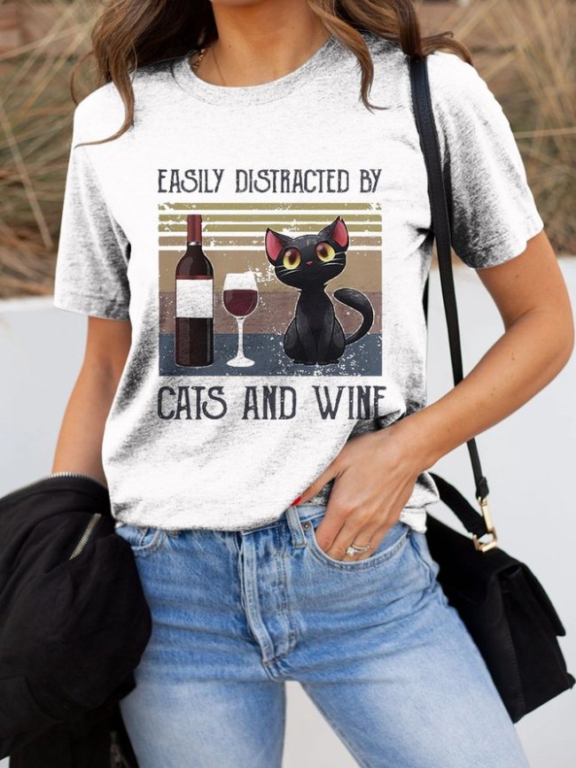 Easily Distracted By Cats And Wine Vintage T-shirt