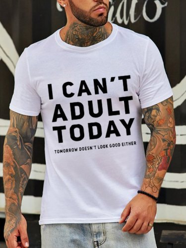 Funny text print round neck short sleeve T-shirt