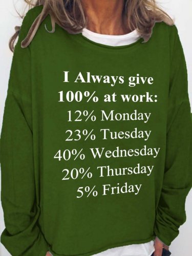 I Always Give 100% At Work Casual Crew Neck Sweatshirts