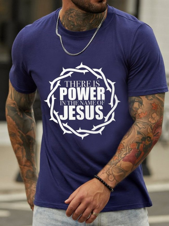 Jesus Power Print Crew Neck Shirts & Tops