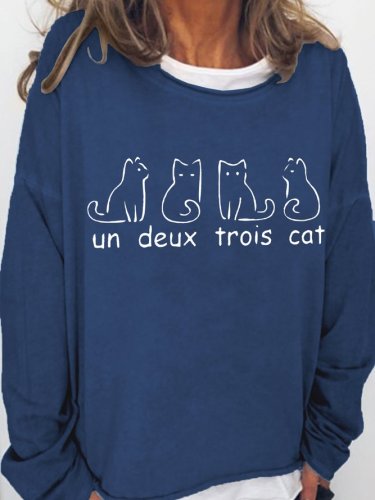 Un Deux Trois Cat Crew Neck Cotton Blends Sweatshirts