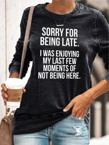 Funny text print round neck long sleeve sweatshirt