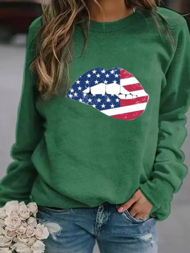 American Flag Lips Women‘s Casual Loosen Sweatshirt