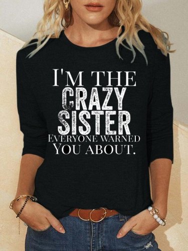 Funny text print round neck long sleeve T-shirt