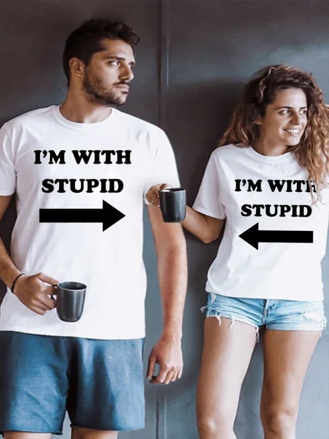 I'm With Stupid Print Couple Graphic T-Shirts