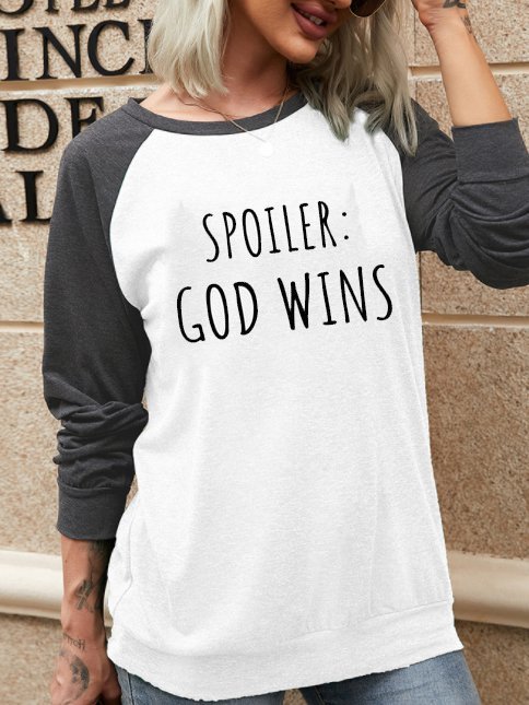 SPOILER: GOD WINS fun text printing round neck stitching long-sleeved top