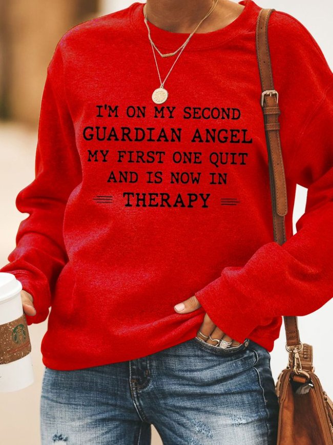 I 'M On Second Guardian Angel V Neck Cotton Blends Sweatshirt Crew Neck Casual Sweatshirt