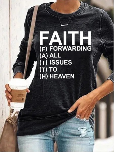 Faith Printed Crew Neck Casual Sweatshirt