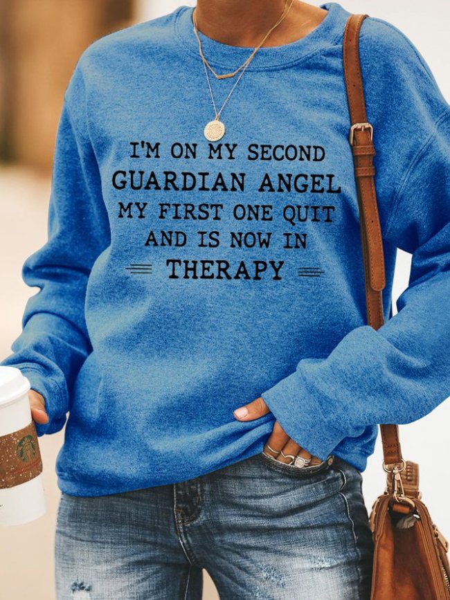 I 'M On Second Guardian Angel V Neck Cotton Blends Sweatshirt Crew Neck Casual Sweatshirt