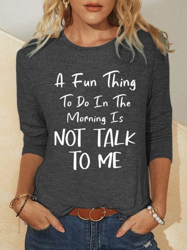 Funny text print round neck long-sleeved shirt