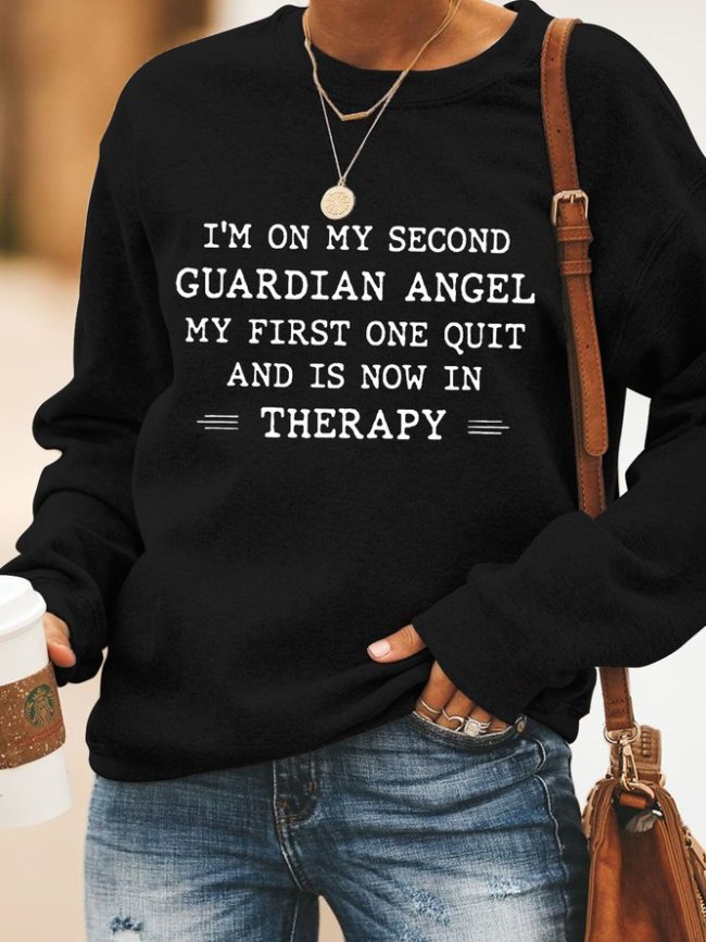 I 'M On Second Guardian Angel V Neck Cotton Blends Sweatshirt Crew Neck Casual Sweatshirt