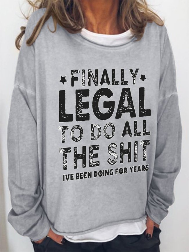 Funny text print round neck long-sleeved sweatshirt