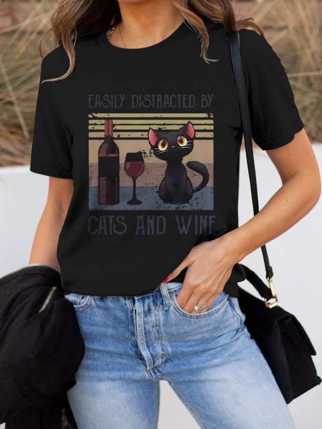 Easily Distracted By Cats And Wine Vintage T-shirt