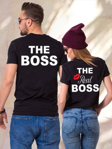 The Boss & The Real Boss Back Print Casual Couple Graphic T-Shirts