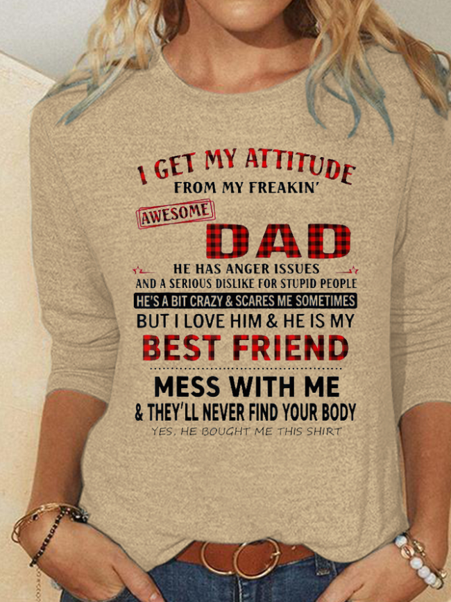 I Get A Awesome Dad Print Crew Neck Shirts & Tops