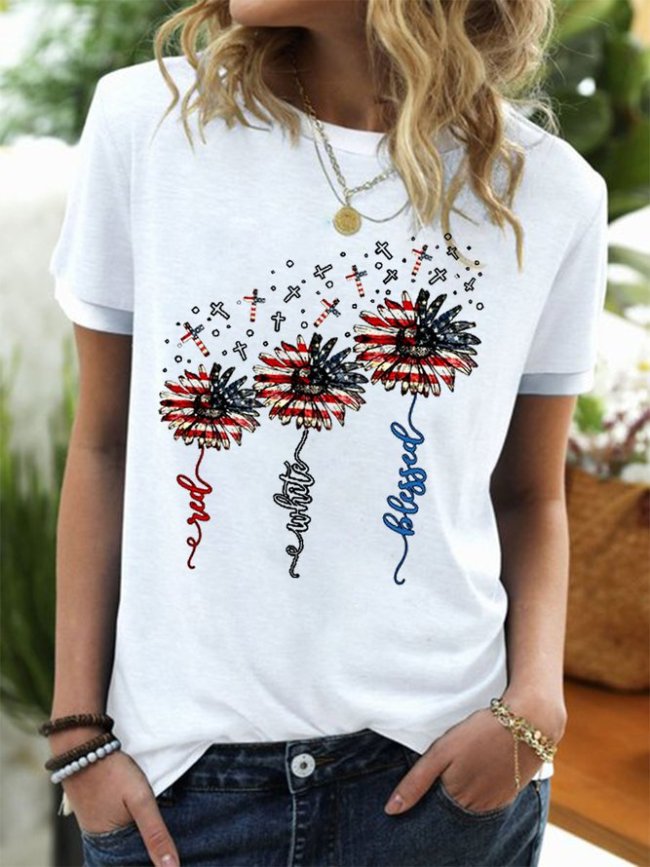 American Flag Sunflower T Shirt Women Star and Striped Tee