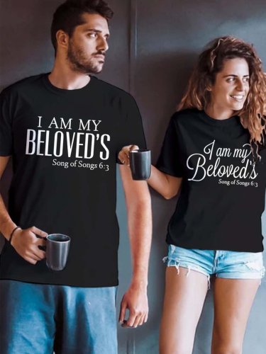 I Am My Beloved's Christian Valentine Crew Neck Couple Graphic T-Shirts