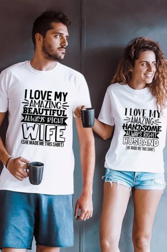 Funny Casual Crew Neck Couple Graphic T-Shirts