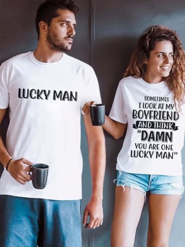 Lucky Man Valentine Crew Neck Couple Graphic T-Shirts
