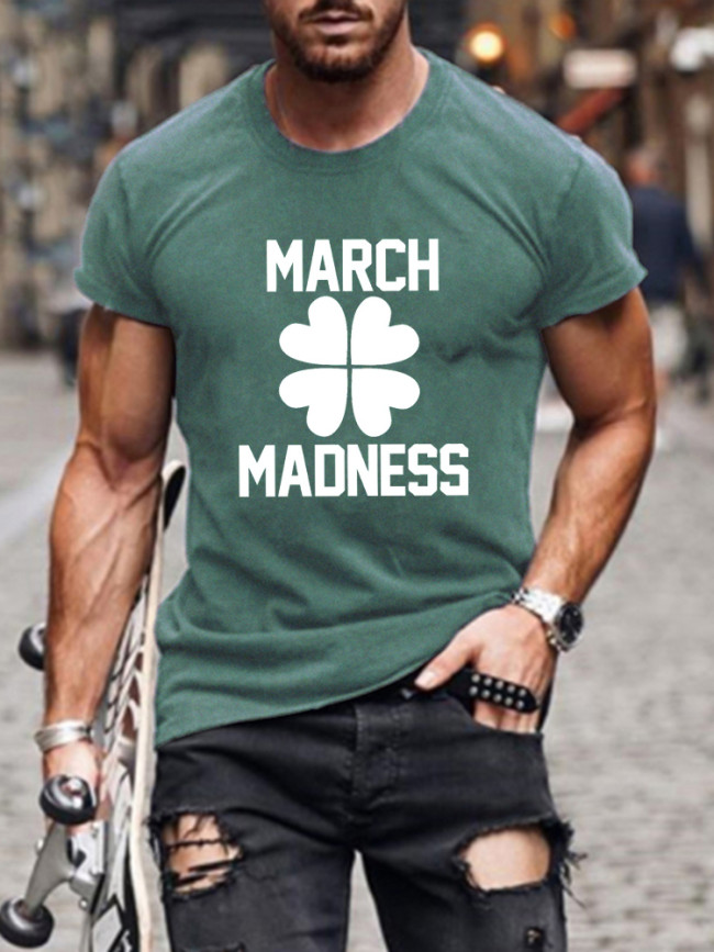 St Patrick's Day Short Sleeve March Madness Four Leaf Clover Sweatshirt S-5XL for Men