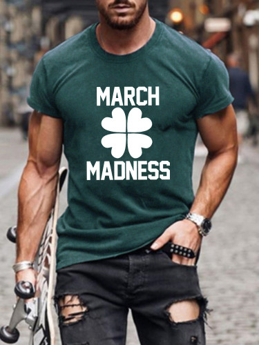 St Patrick's Day Short Sleeve March Madness Four Leaf Clover Sweatshirt S-5XL for Men