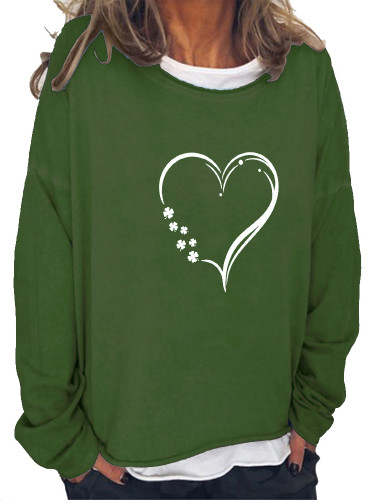 Four Leaf Clover Sweatshirt Heart Image Women's St Patrick's Day Pullover Hoodie