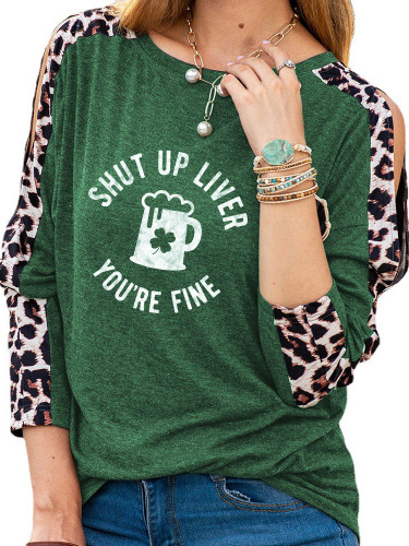 Four Leaf Clover Sweatshirt Shut Up Liver You're Fine Women's Long Sleeve St Patrick's Day Top