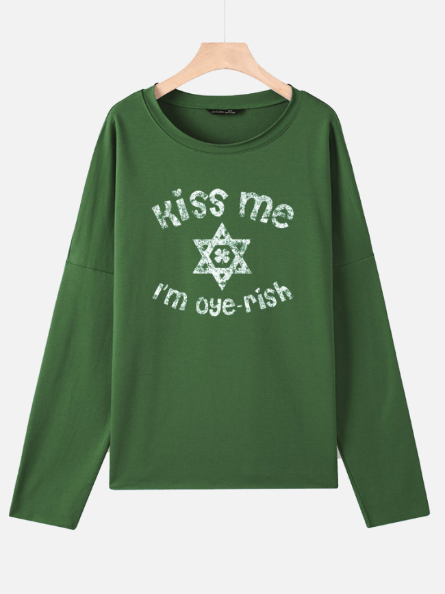 Four Leaf Clover Sweatshirt Kiss Me I'm Oye-rish Women's Pullover St Patrick's Day Hoodie