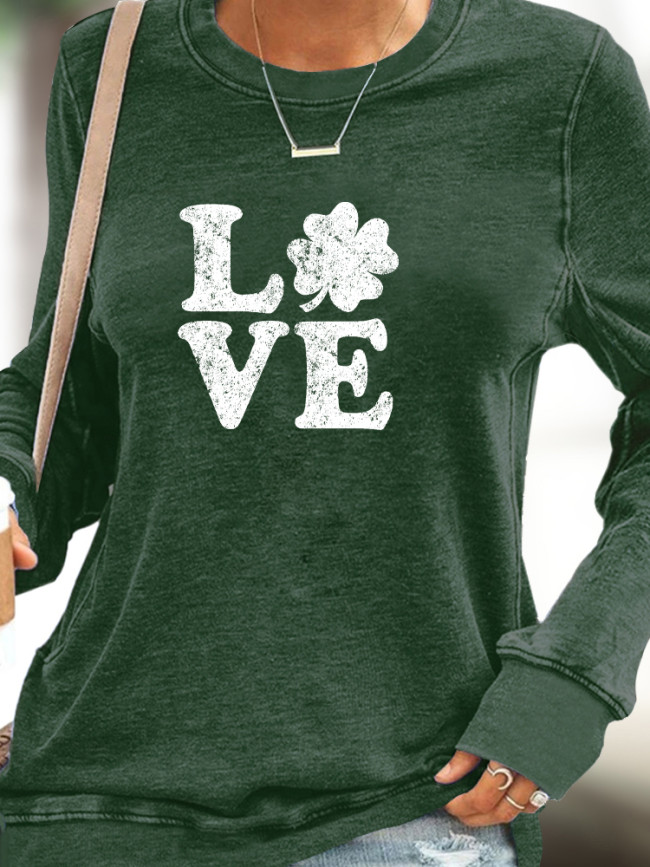 Four Leaf Clover Sweatshirt Women's Love Image Long Sleeve Pullover St Patrick's Day Hoodies