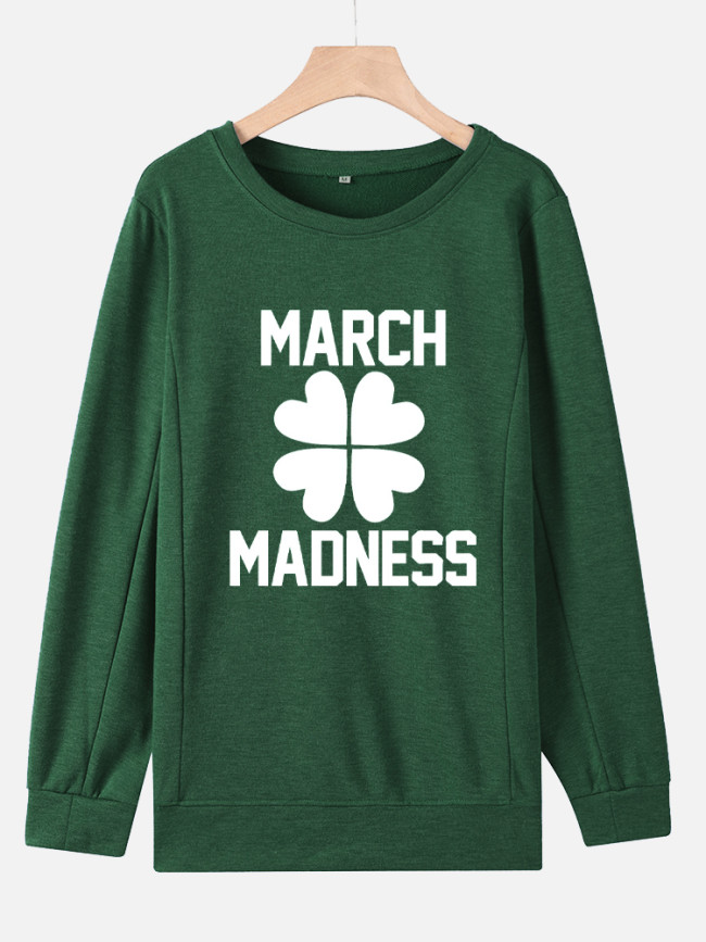 Four Leaf Clover Sweatshirt Women's March Madness Long Sleeve Pullover St Patrick's Day Hoodies