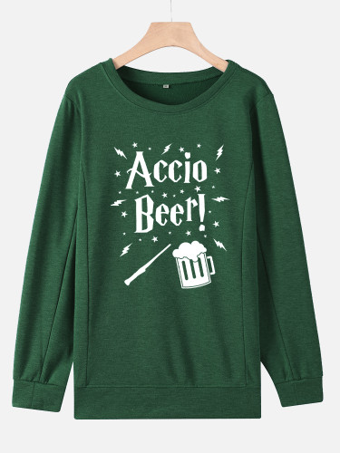 St Patrick Shirt Women's Accio Beer Image Long Sleeve Pullover Hoodies