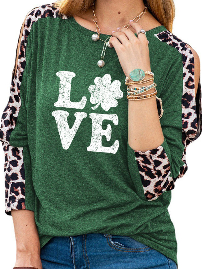 Four Leaf Clover Sweatshirt Love Image Women's Long Sleeve St Patrick's Day Top