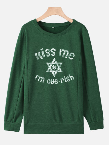 Four Leaf Clover Sweatshirt Women's Kiss Me I'm Oye-rish Long Sleeve Pullover St Patrick's Day Hoodies
