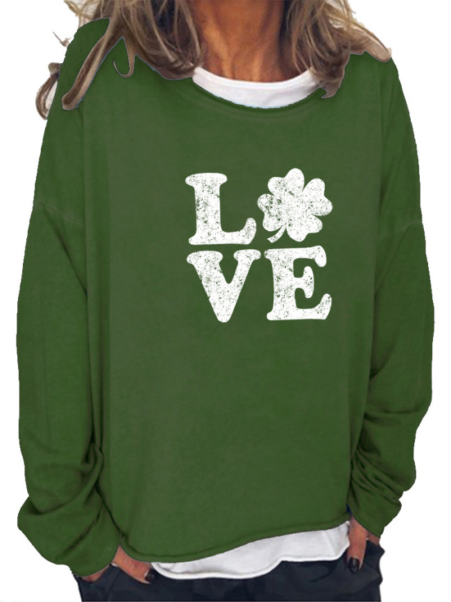 Four Leaf Clover Sweatshirt Love Image Women's Pullover St Patrick's Day Hoodie