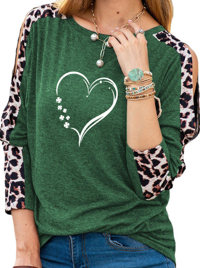 Four Leaf Clover Sweatshirt Heart Image Women's Long Sleeve St Patrick's Day Top