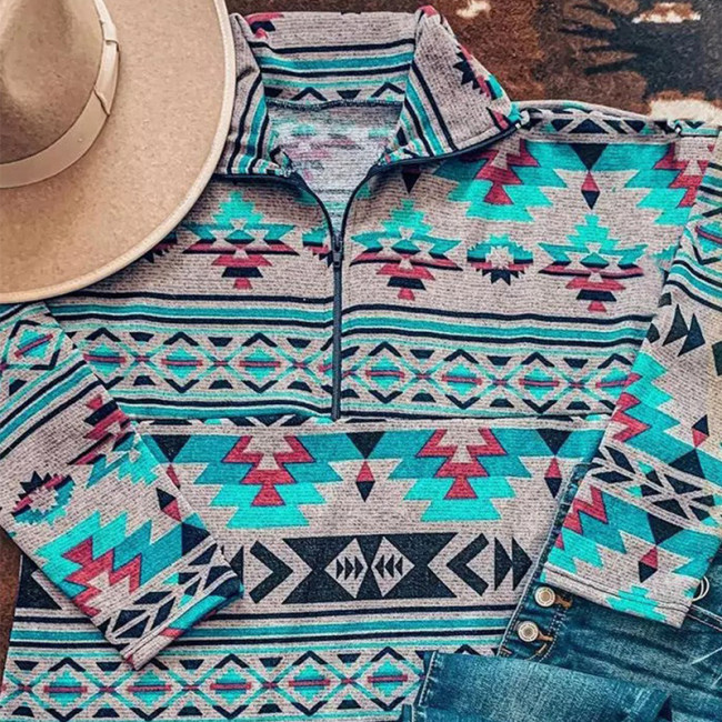2022 Women's Aztec Africa Native Western Style Long Sleeve T-Shirt