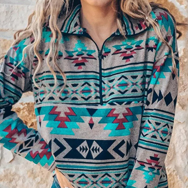 2022 Women's Aztec Africa Native Western Style Long Sleeve T-Shirt