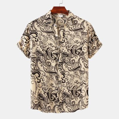 Mens Paisley Shirt Floral Boho Print Short Sleeve Hawaiian Shirts Button Down Beach Shirts