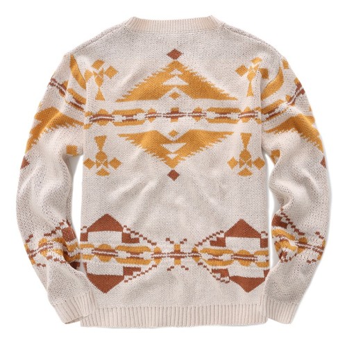 Men's Aztec Geometric Pattern Jacquard V-Neck Long Sleeve Sweater
