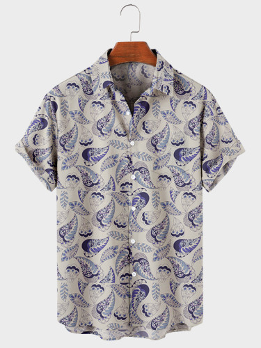 Men's Aztec Cashew Flowers Pattern Vintage Short Shirt Western Style Men's Top